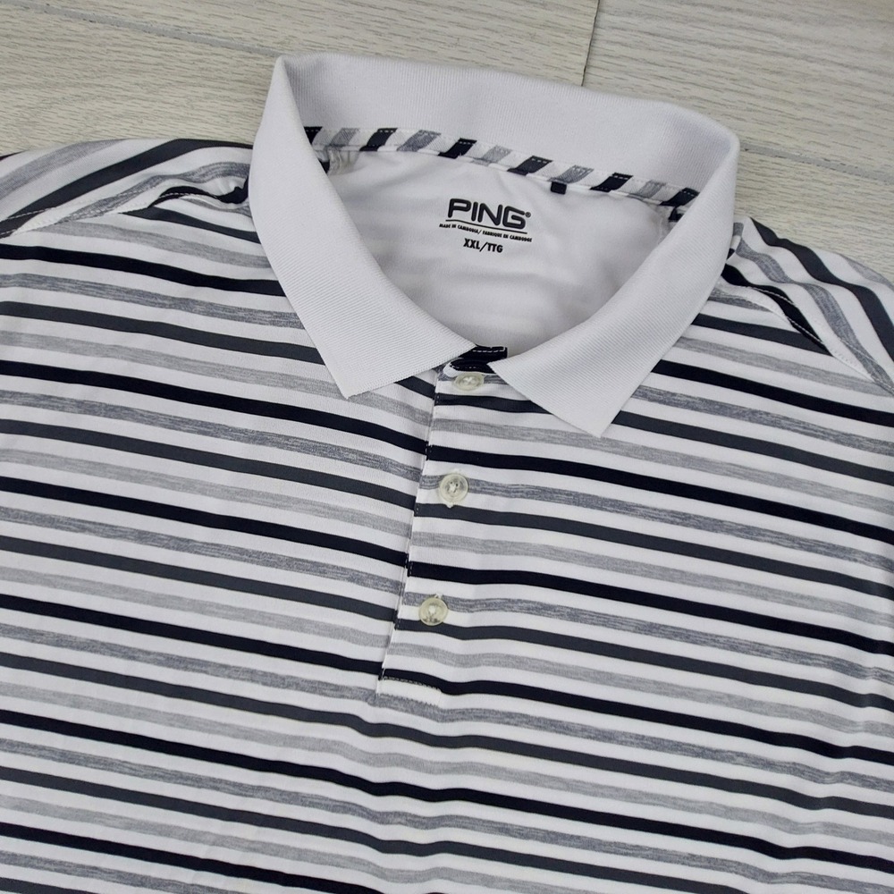 Ping Golf Polo Mens XXL White Grey Black Striped SensorCool‎ Short Sleeve Shirt